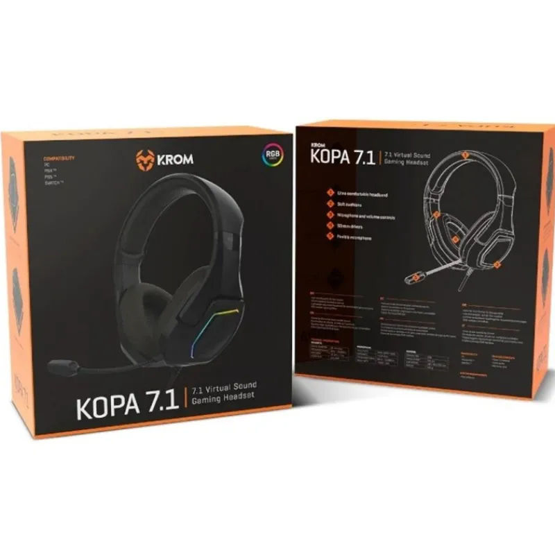 Krom Auriculares Y Sonido Gaming ^Auriculares Gaming Kopa 7.1 Virtual Negro