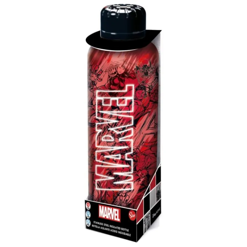 New Botella de Agua Marvel Pattern de Acero Inoxidable 500ml Superhéroes Marvel|Complementos Marvel