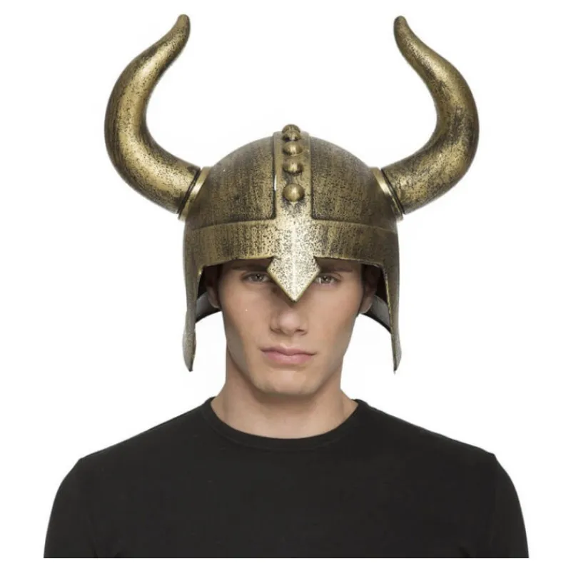 Disfrazzes Sombreros Y Cascos Para Disfraces ^Casco de Vikingo con cuernos color Bronce