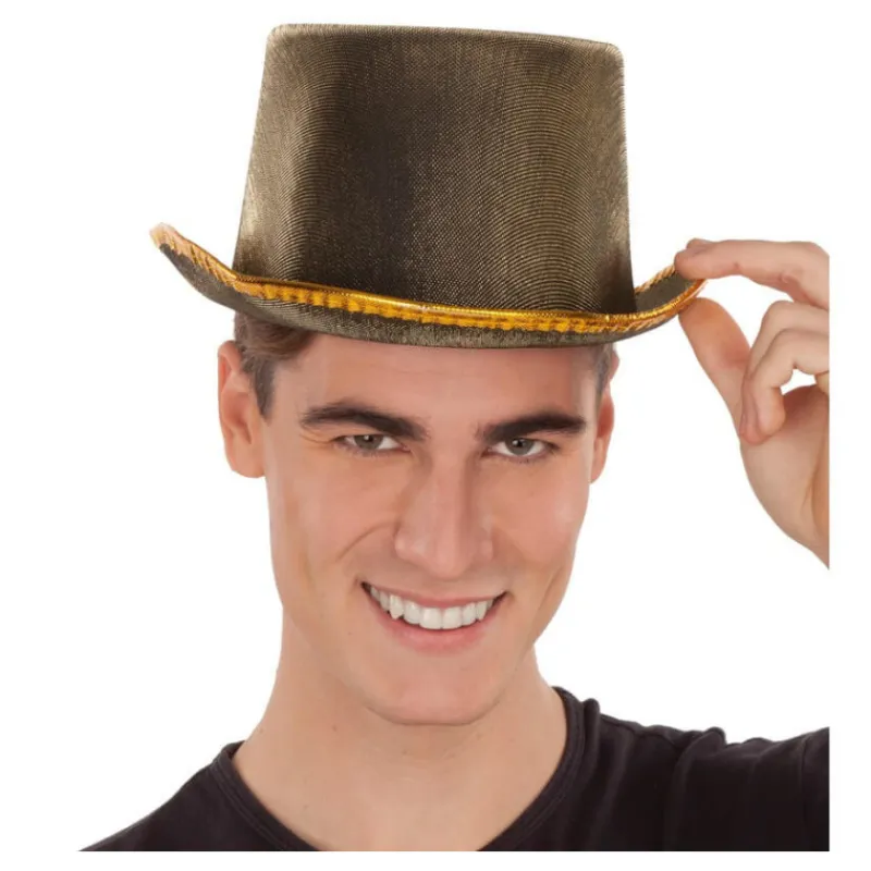 Discount Chistera con borde Dorado de 58 cm Sombreros Y Cascos Para Disfraces |Accesorios Halloween Y Terror