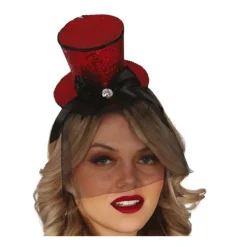 Disfrazzes Sombreros Y Cascos Para Disfraces |Accesorios Halloween Y Terror ^Chistera Mini Roja con Diadema