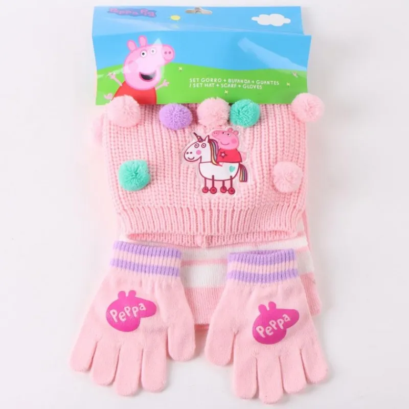 Best Conjunto 3 Piezas Bufanda Peppa Pig 100% Acrílico Rosa Niños Ropa Y Téxtil: Cosas Que Ponerse Para Niños