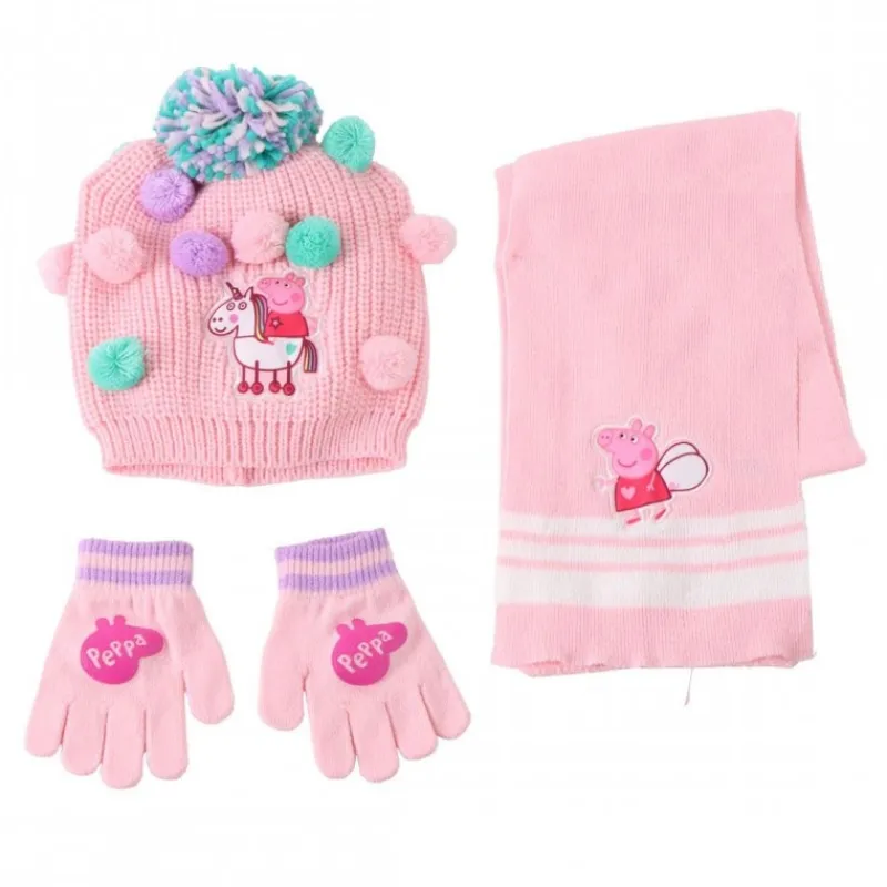 Best Conjunto 3 Piezas Bufanda Peppa Pig 100% Acrílico Rosa Niños Ropa Y Téxtil: Cosas Que Ponerse Para Niños