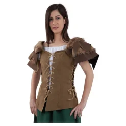 Online Corpiño Medieval Marrón con Hombreras para mujer Prendas Accesorias Para Disfraces