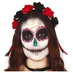 Diadema con Flores Rojas y Negras Diademas, Tiaras Y Coronas Disfraces |Accesorios Halloween Y Terror