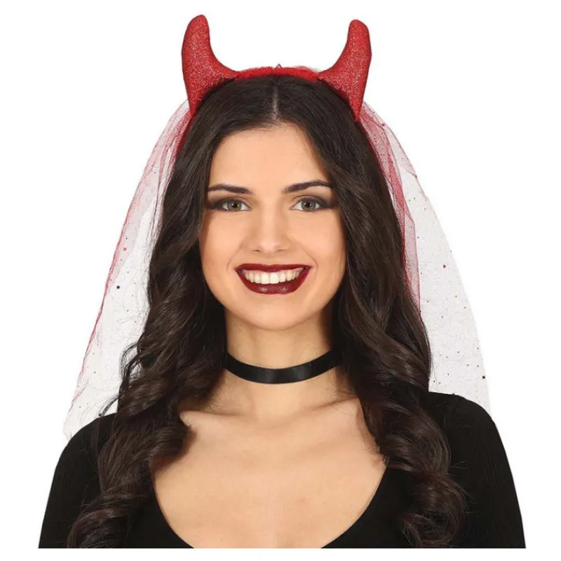 Sale Diadema de Diablesa Vil con Velo Diademas, Tiaras Y Coronas Disfraces |Accesorios Halloween Y Terror