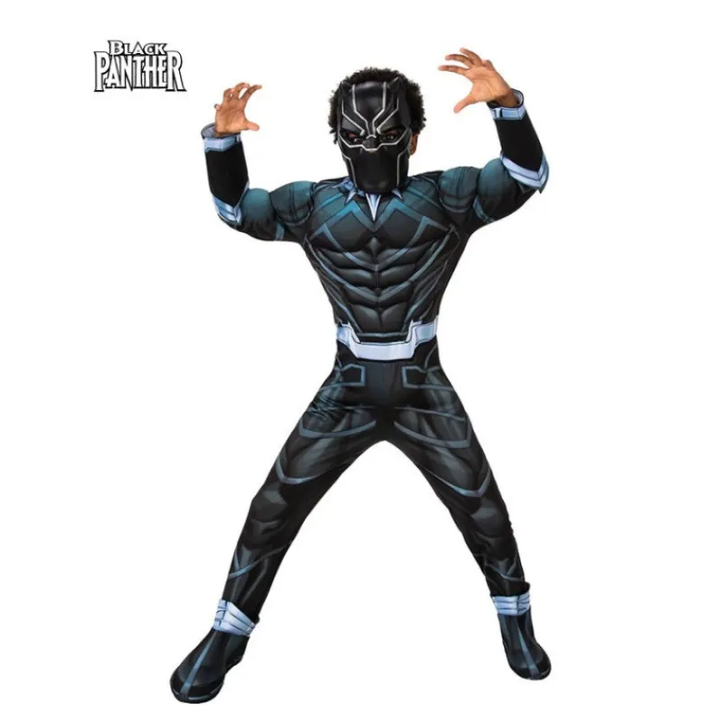 Disfrazzes Disfraces Infantiles|Disfraces Marvel^Disfraz de Black Panther musculoso con máscara deluxe para niño