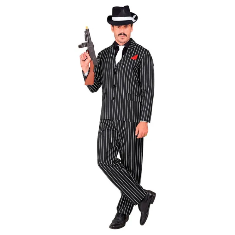Hombre Disfrazzes Disfraces Hombre^Disfraz de Gángster Negro y Blanco a Rayas para Hombre