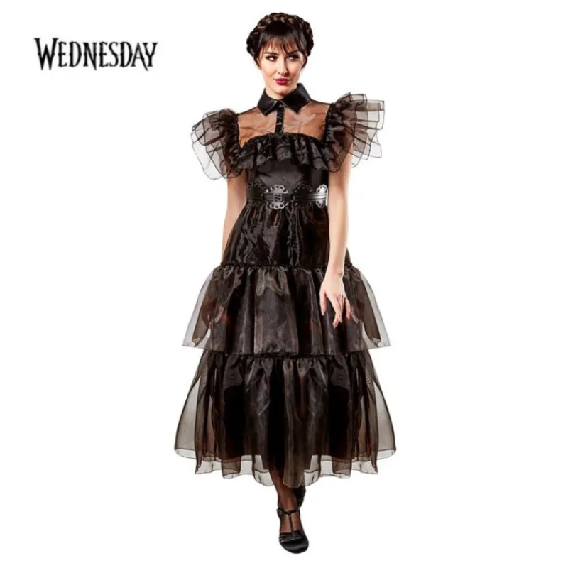 Mujer Disfrazzes Disfraces Mujer^Disfraz de Miércoles: Vestido de Baile Negro Deluxe para Mujer
