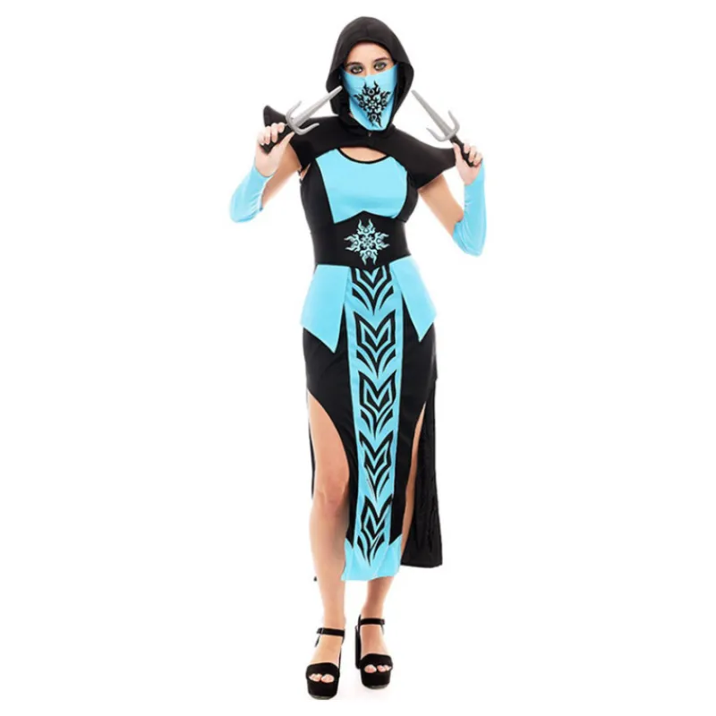 Discount Disfraz de Ninja Kombat Azul y Negro para Mujer Mujer Disfraces Mujer|Disfraces Videojuegos