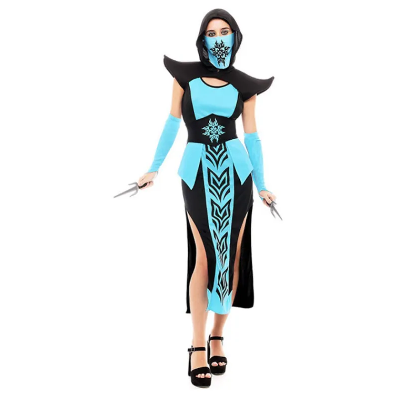 Discount Disfraz de Ninja Kombat Azul y Negro para Mujer Mujer Disfraces Mujer|Disfraces Videojuegos