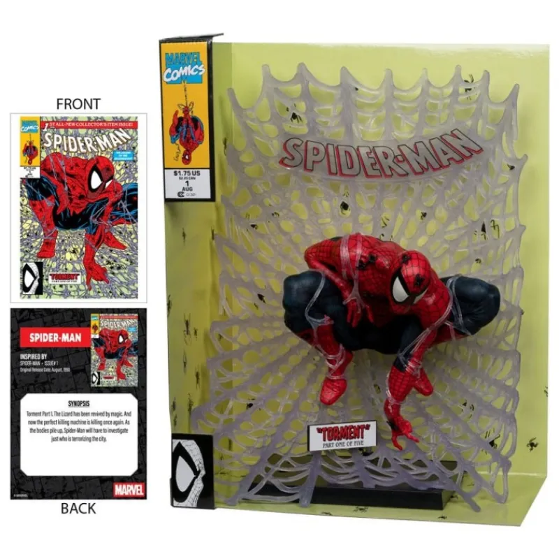 McFarlane Toys Superhéroes Marvel|Funko Marvel^Estatua Marvel Spider-Man PVC 1/6 con Diorama y Cómic 28 cm