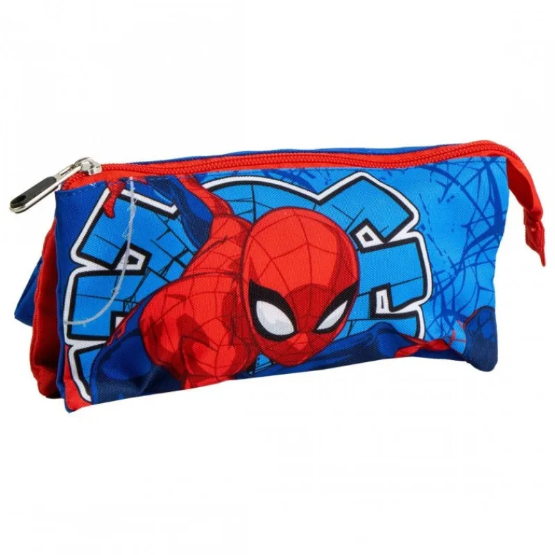 Outlet Estuche Portatodo 3 Compartimentos Spiderman Azul 100% Poliéster Niños Marvel Y Dc Para Niños|Para El Cole