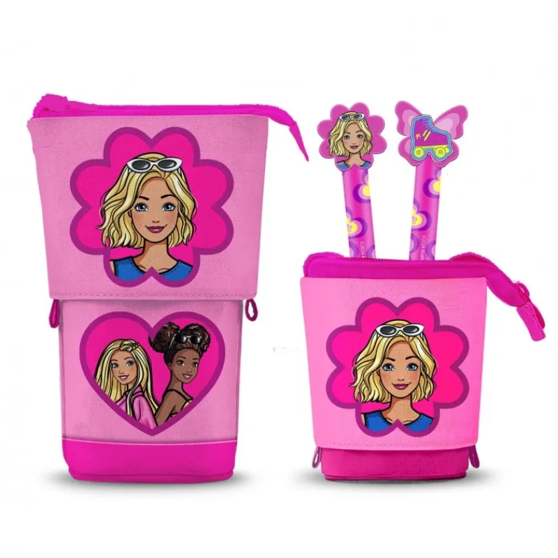 KaracterMania Para El Cole^Estuche Vertical Barbie Flower + 2 Bolígrafos Borrables