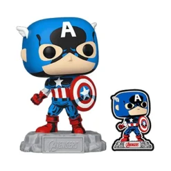 Funko Superhéroes Marvel|Funko Marvel^Figura POP! Vinyl Capitán América con pin 9 cm