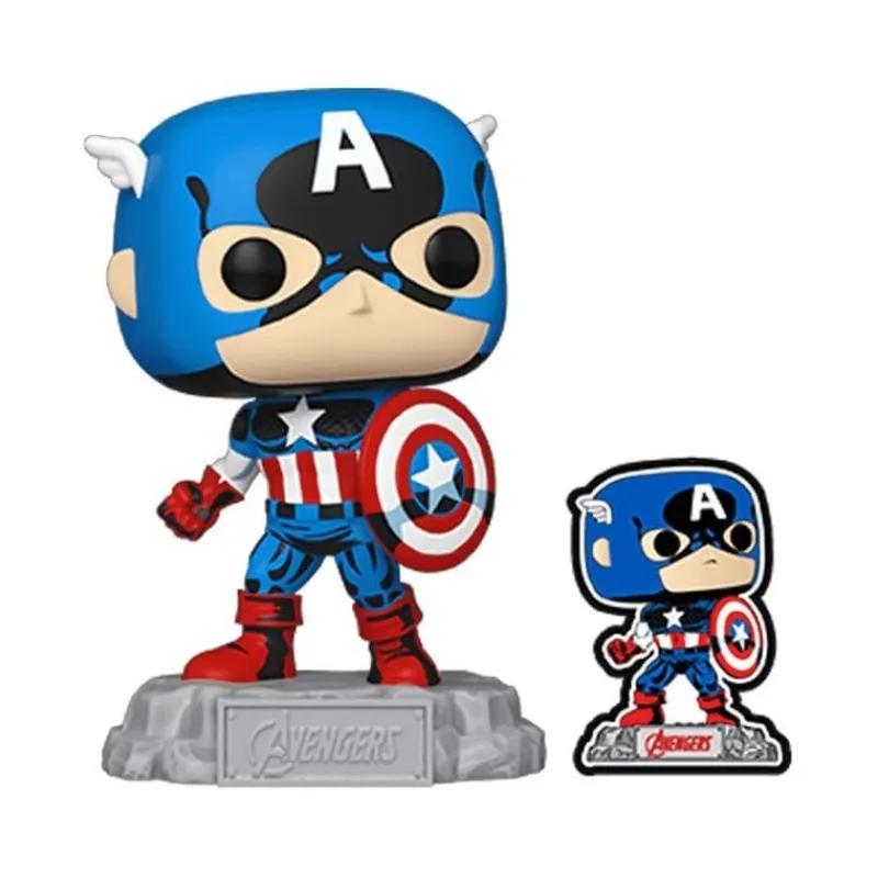 Funko Superhéroes Marvel|Funko Marvel^Figura POP! Vinyl Capitán América con pin 9 cm