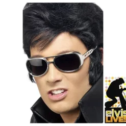 Disfrazzes Antifaces Y Gafas Para Disfraces|Disfraces De Música^Gafas de Sol auténticas de Elvis Presley montura Plateada