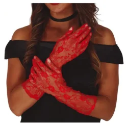 Disfrazzes Guantes Y Guateletes Para Disfraces^Guantes Calados Rojos de 38 cm