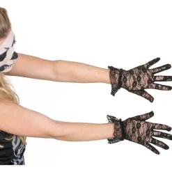 Disfrazzes Guantes Y Guateletes Para Disfraces|Accesorios Halloween Y Terror ^Guantes de encaje negros 23 cm