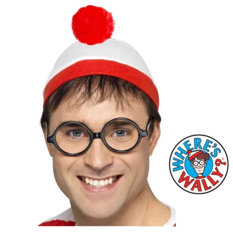 Kit de Dónde está Wally: Gorro y Gafas Kit Complementos Disfraces|Antifaces Y Gafas Para Disfraces