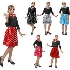 Kit de Vestuario Años 50 de Rasete para Niña: Pañuelo y Falda Disfraces Infantiles|Disfraces Cine