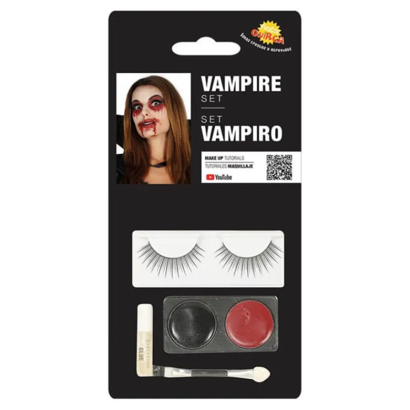 New Kit Maquillaje: Negro y Rojo, Pestañas, Pegamento, Pincel Maquillaje Para Disfraces