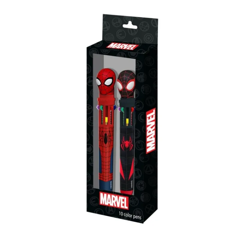 Marvel Spiderman Pack 2 Bolígrafos Multicolor 10 Colores Niños Marvel Y Dc Para Niños|Para El Cole