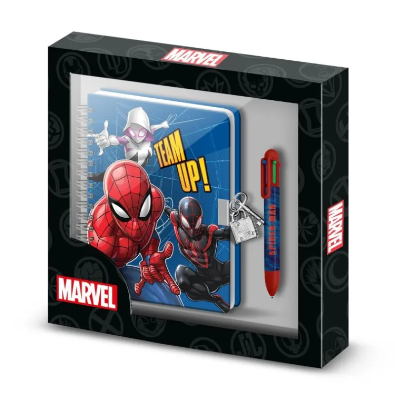 Niños KaracterMania Marvel Y Dc Para Niños|Para El Cole^Marvel Spiderman Pack Diario A5 y Bolígrafo 6 Colores