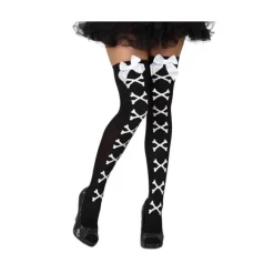 Disfrazzes Medias Y Calcetines Para Disfraces |Accesorios Halloween Y Terror ^Medias de Pirata negras con huesos y lazos blancos