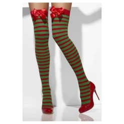 Mujer Disfrazzes Medias Y Calcetines Para Disfraces |Disfraces Mujer^Medias opacas a rayas rojas y verdes con lazos