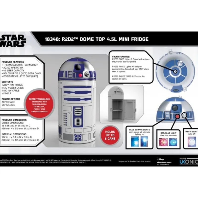 Ukonic Regalos Star Wars Por Personaje |Más Regalos De Star Wars^Mini nevera R2D2 de Star Wars 4,5L con licencia oficial