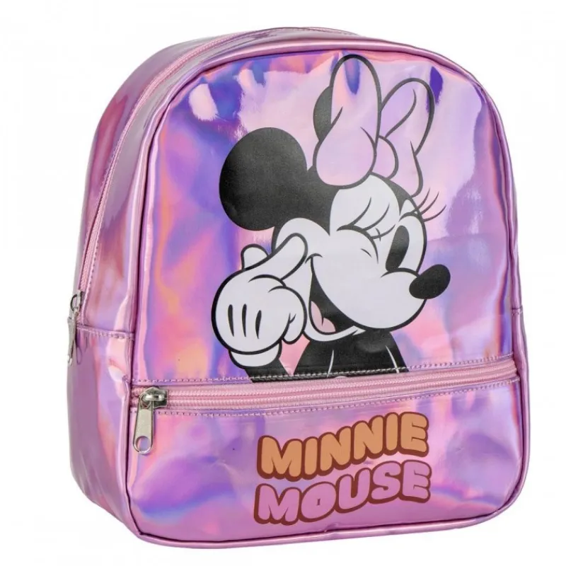 Mochila Casual Iridiscente Minnie Mouse 100% PU - Pink Disney Para Niñas|Para El Cole