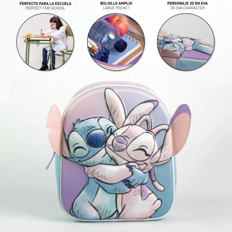Mochila Infantil 3D con Aplicaciones de Stitch Niños Disney Para Niños|Disney Para Niñas