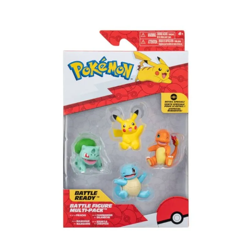 Clearance Pack 4 Figuras Pokémon Iniciales Kanto con Pikachu Pikachu|Más Regalos De Pokemon
