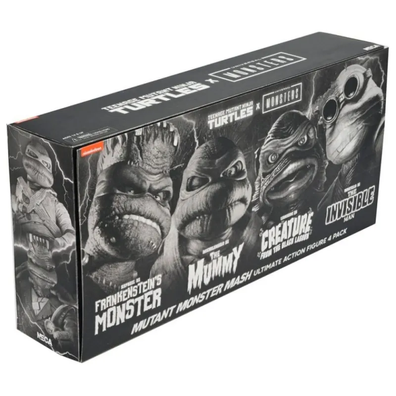 Neca Monstruos De La Universal^Pack de 4 Figuras Universal Monsters x Teenage Mutant Ninja Turtles Black & White