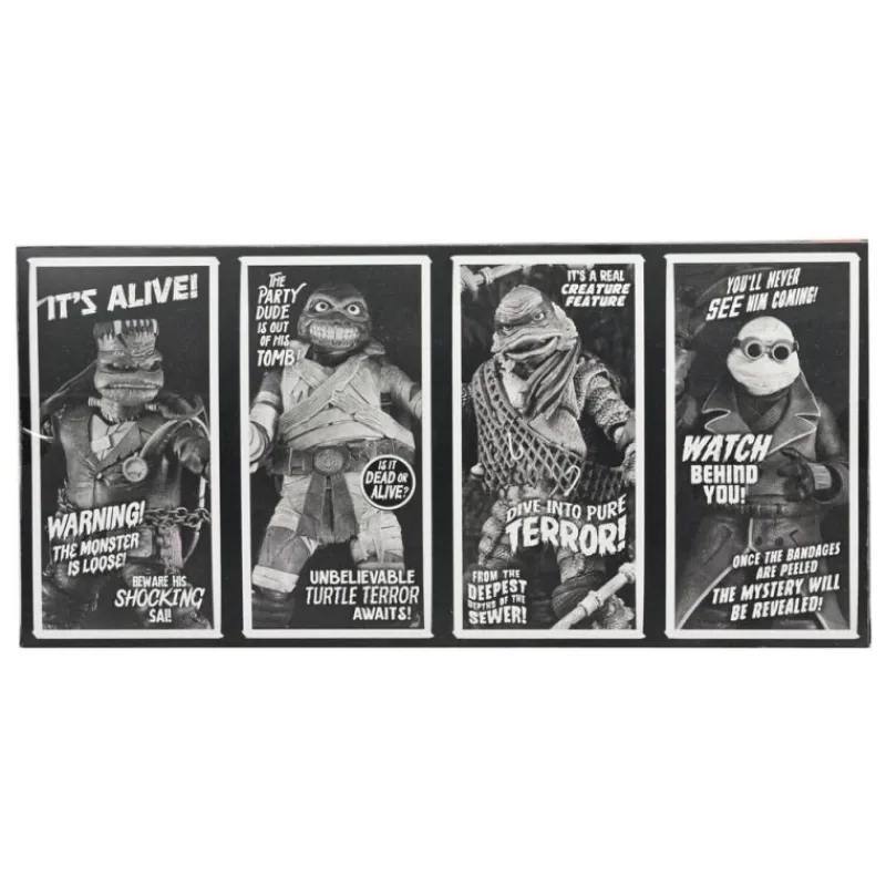 Neca Monstruos De La Universal^Pack de 4 Figuras Universal Monsters x Teenage Mutant Ninja Turtles Black & White