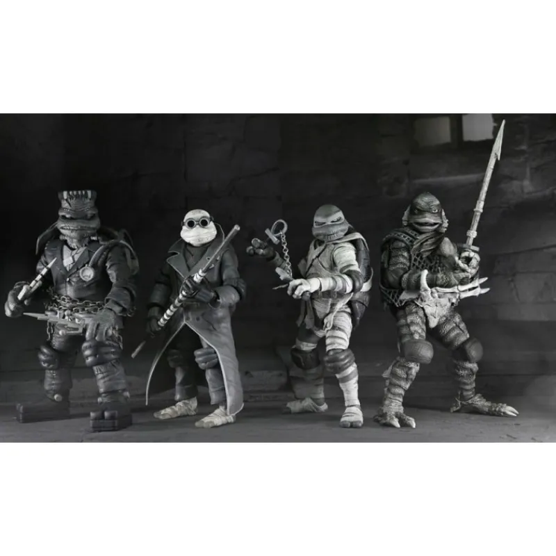 Neca Monstruos De La Universal^Pack de 4 Figuras Universal Monsters x Teenage Mutant Ninja Turtles Black & White