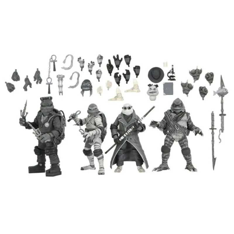 Neca Monstruos De La Universal^Pack de 4 Figuras Universal Monsters x Teenage Mutant Ninja Turtles Black & White