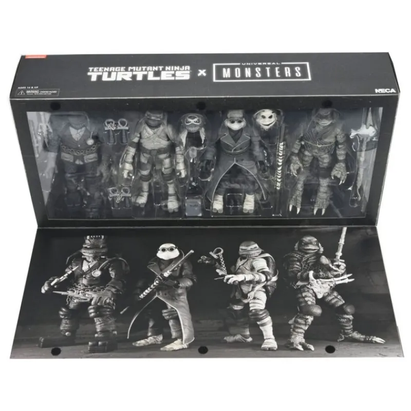Neca Monstruos De La Universal^Pack de 4 Figuras Universal Monsters x Teenage Mutant Ninja Turtles Black & White