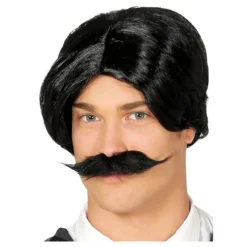 Peluca Años 80 Negra con Bigote Hombre Pelucas, Barbas Y Bigotes Disfraces|Disfraces Hombre