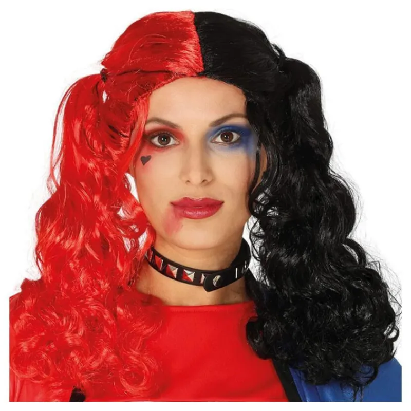 Disfrazzes Pelucas, Barbas Y Bigotes Disfraces|Accesorios Halloween Y Terror ^Peluca con Coletas Roja y Negra