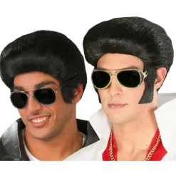 Hombre Disfrazzes Pelucas, Barbas Y Bigotes Disfraces|Disfraces De Música^Peluca del Rey de Rock con tupé y patillas