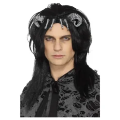 Outlet Peluca Demoníaca Negra con cuernos y huesos Accesorios Halloween Y Terror