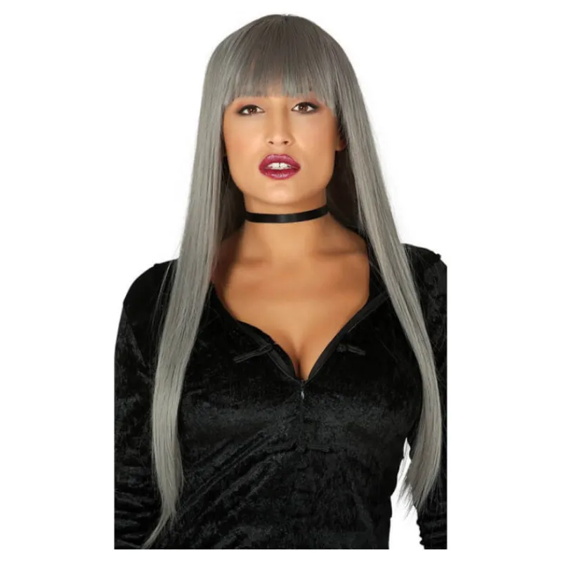 New Peluca Larga Gris con Flequillo Pelucas, Barbas Y Bigotes Disfraces|Accesorios Halloween Y Terror