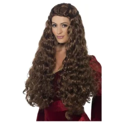 New Peluca Princesa Medieval marrón extra larga Pelucas, Barbas Y Bigotes Disfraces