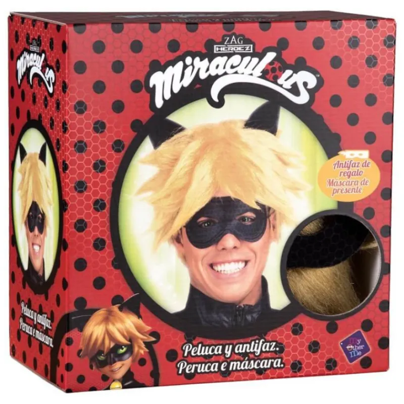 Hombre Disfrazzes Pelucas, Barbas Y Bigotes Disfraces|Disfraces Hombre^Peluca y Antifaz de Cat Noir en caja para hombre