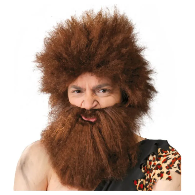 Disfrazzes Pelucas, Barbas Y Bigotes Disfraces^Peluca y barba marrón de Cavernícola o Troglodita