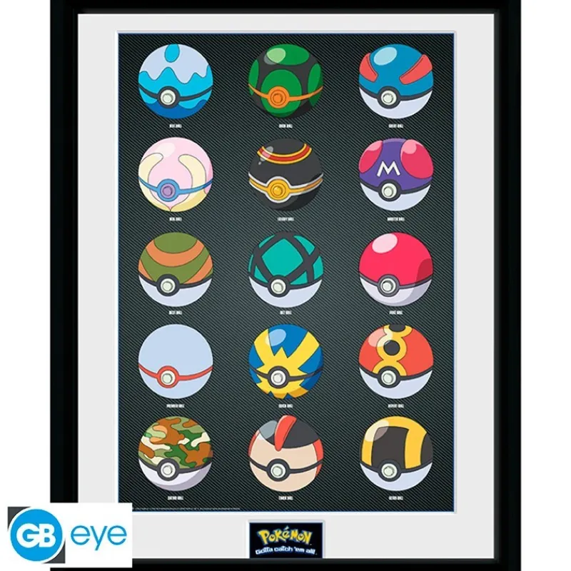 Outlet Pokemon Poster Enmarcado Pokeballs 30X40Cm Regalos Y Coleccionismo Para Gamers - Cosas De Videojuegos Míticos