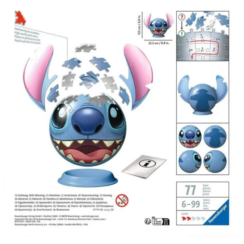 New Puzzle 3D Lilo & Stitch Bola con Orejas (77 piezas) Películas Y Personajes De Disney ·Lilo Y Stitch