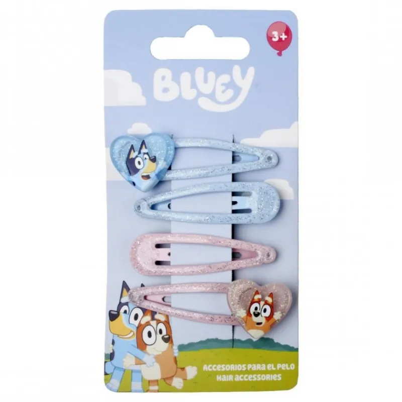 Cerdá Kids Accesorios Para El Pelo, Gafas De Sol Y Kits De Belleza Infantiles ^Set de 4 Clips para el Pelo de Bluey con Diseño Brillante